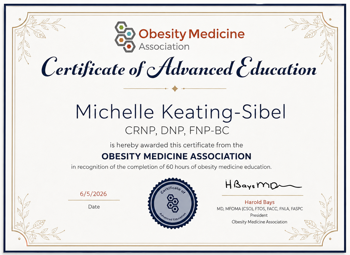 Keating-Sibel Certificate of Advanced Education OMA
